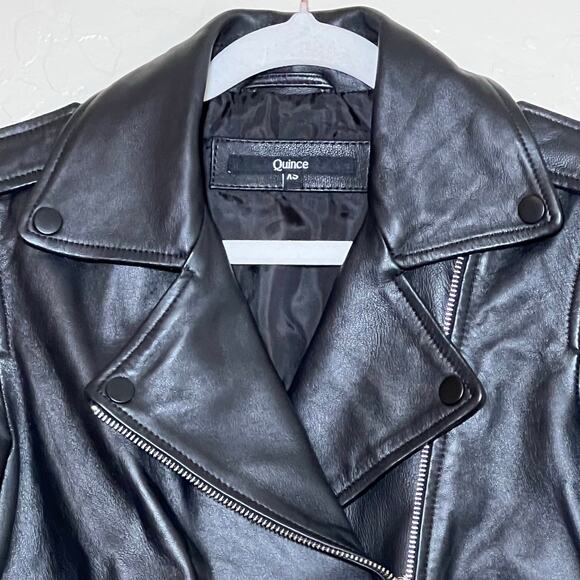 Quince 100% Leather Motorcycle Jacket Biker sz Medium Moto Women's Sheepskin - Picture 7 of 11